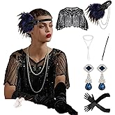 1920s Flapper Gatsby Accessories Set Fashion Roaring 20's Theme Set with Headband Headpiece for Women