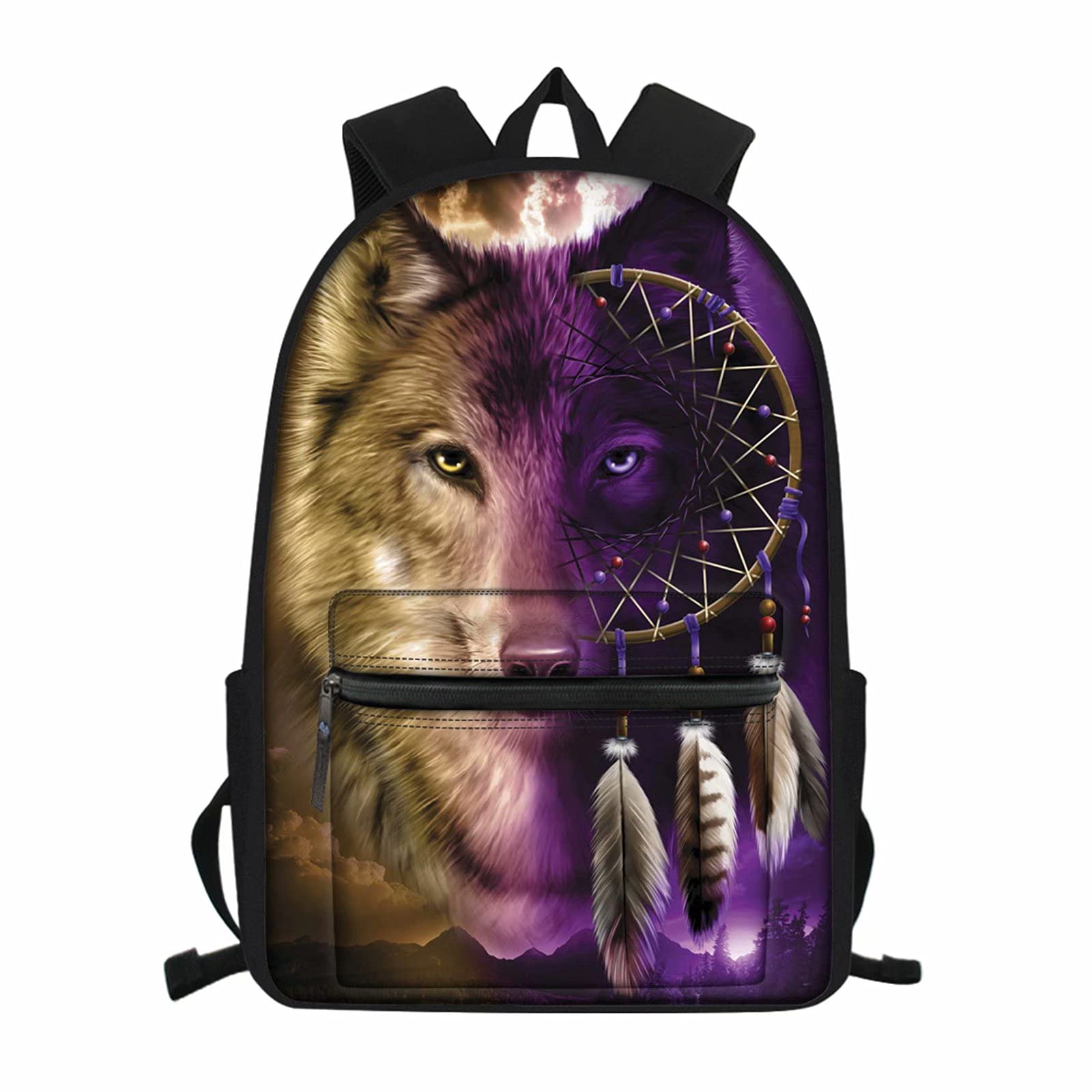 NETILGEN Wolf Backpack Rucksack School Bag for Dream Catcher Wolf Casual Schoolbag Adjustable Shoulder Strap Personalised Bookbag