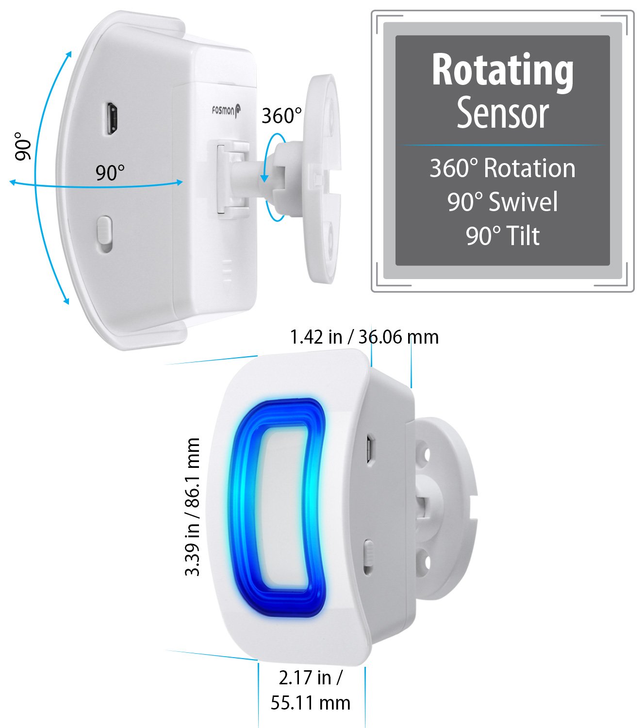 Fosmon WaveLink Door Chime Driveway Alarm Guard Wireless Motion Sensor (500 Feet, 58 Tunes, 5 Volume Levels, LED Indicators) Motion Detector Home/Business/Store Entrance Alert (1 Receiver + 1 Sensor)