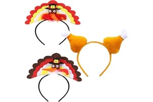 QHZHANG 3PCS Thanksgiving Turkey Headbands, Turkey Head Boppers for Kids Women Thanksgiving Dress Up Costume