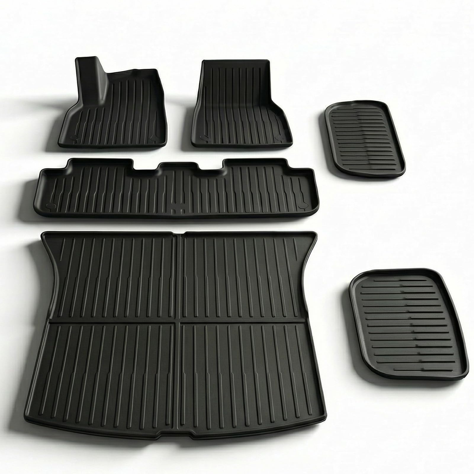CYBERBEANS 6 piezas para Tesla Modelo Y Juniper Accesorios 2025 2026 Alfombrillas antideslizantes TPE para todo tipo de clima y forro de carga Alfombrillas delanteras traseras para maletero, 5 plazas