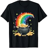 Rainbow St Patrick's Day Pot of Gold Women Kids Girls Men T-Shirt