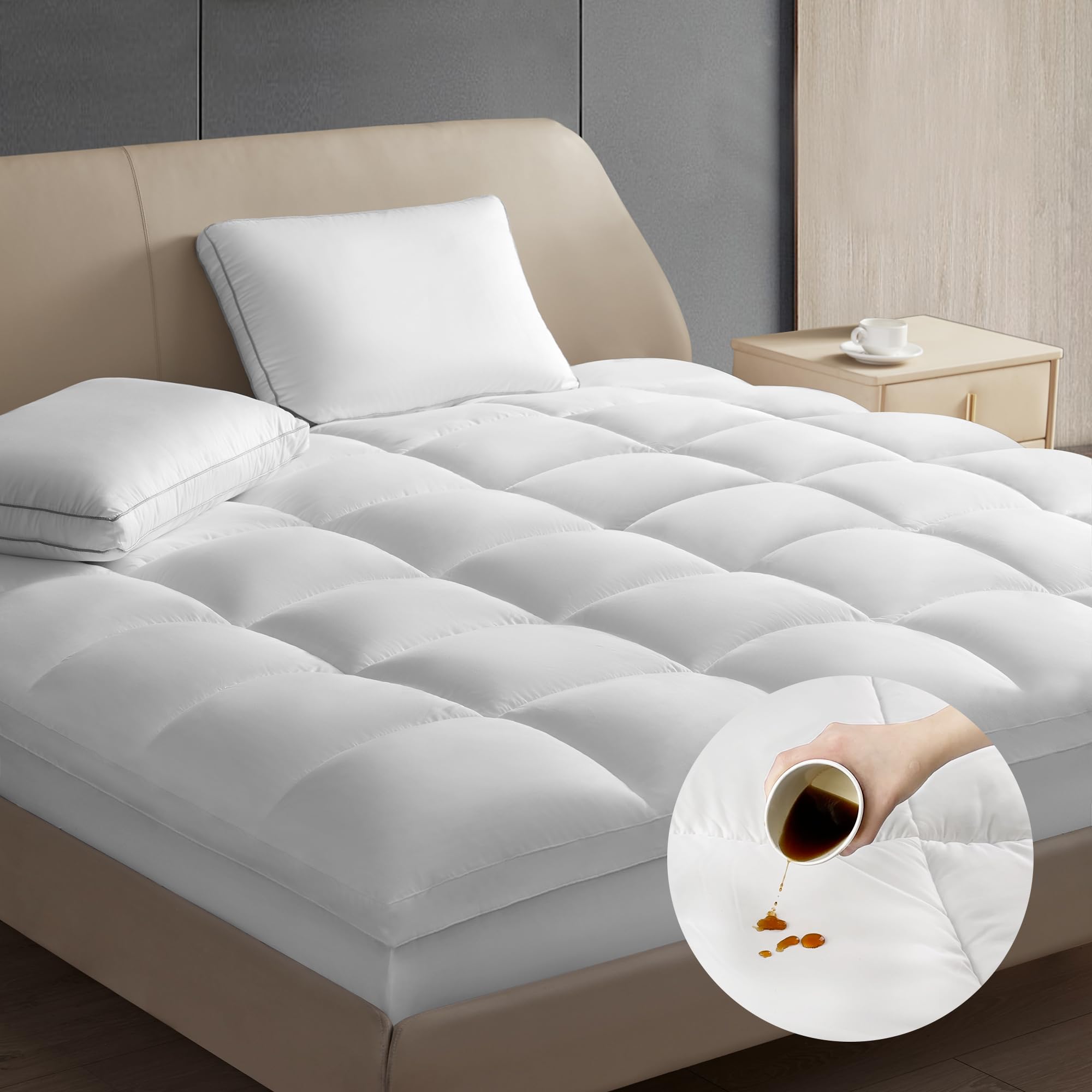 Photo 1 of Hotel Grand Pillow Top Mattress Topper Twin Size - Waterproof Mattress Protector Quilted Fitted Mattress Pad Cover with 8-20 Inch Deep Pocket Down Alternative Fill (39x75 inch, White)