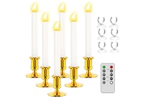 RONXS Window Candles, LED Taper Candles with Timer, Flickering Flameless Candles with Remote Battery Operated Candles, Indoor Christmas Decorations (6 Pcs Gold)