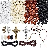 PH PandaHall Wood Beads Rosary Making Kit, 240pcs 4 Color Wood Beads Cross Charms Oval Chandelier Links Cords Rosary Jewelry Making Supplies for Christmas Easter Ramadan Necklace Jewelry Making