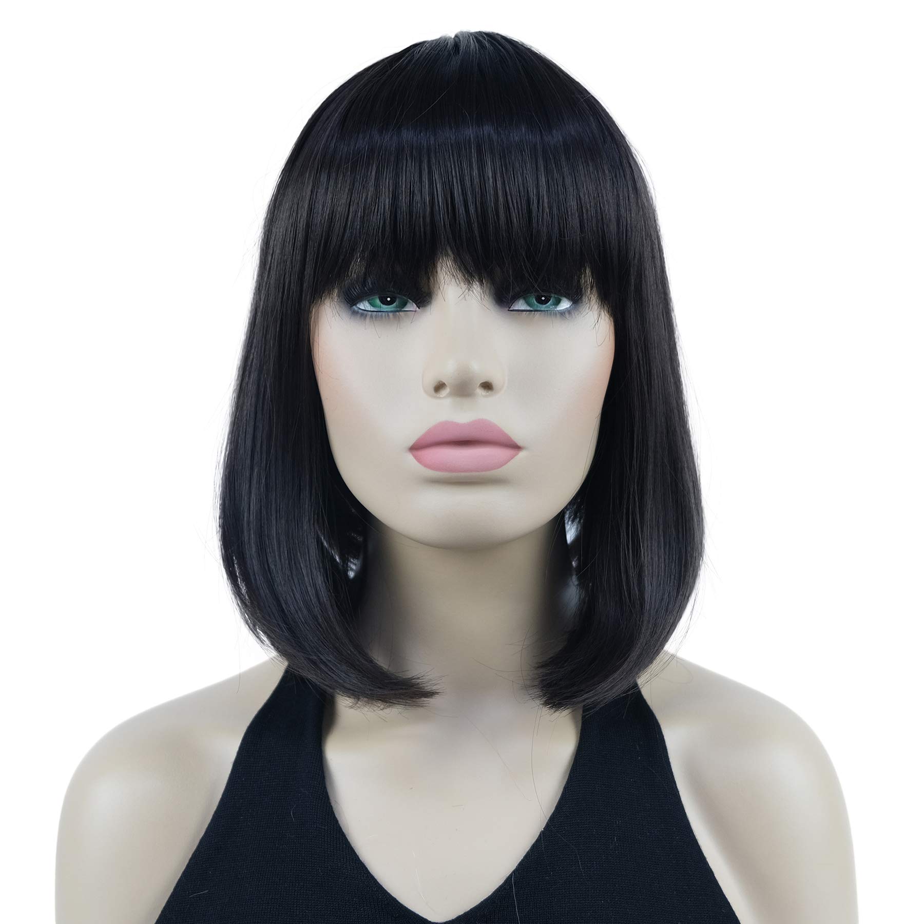 Lydell 10" Short Straight Bob Hair Wigs with Bangs Synthetic Hair Cute Wigs (Dark Brown)