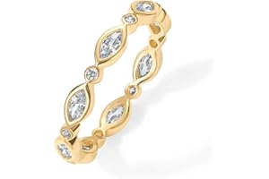 PAVOI 14K Gold Plated Cubic Zirconia Stackable Ring | Marquise Eternity Band For Women | Plated Gold Stacking Ring