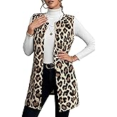winkbay Women's Leopard Print Long Vest Vintage Open Front Sleeveless Dressy Casual Vest Jacket Outerwear