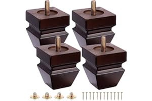 TEXPHW Square Wood Furniture Legs Set of 4 - Wooden Replacement Feet for Couch, Bed, Bench, Dresser, Rubber Wood Parts for Table, Sofa, Wooden Legs Chairs Complete with Installation Hardware (Brown, 3 inch)