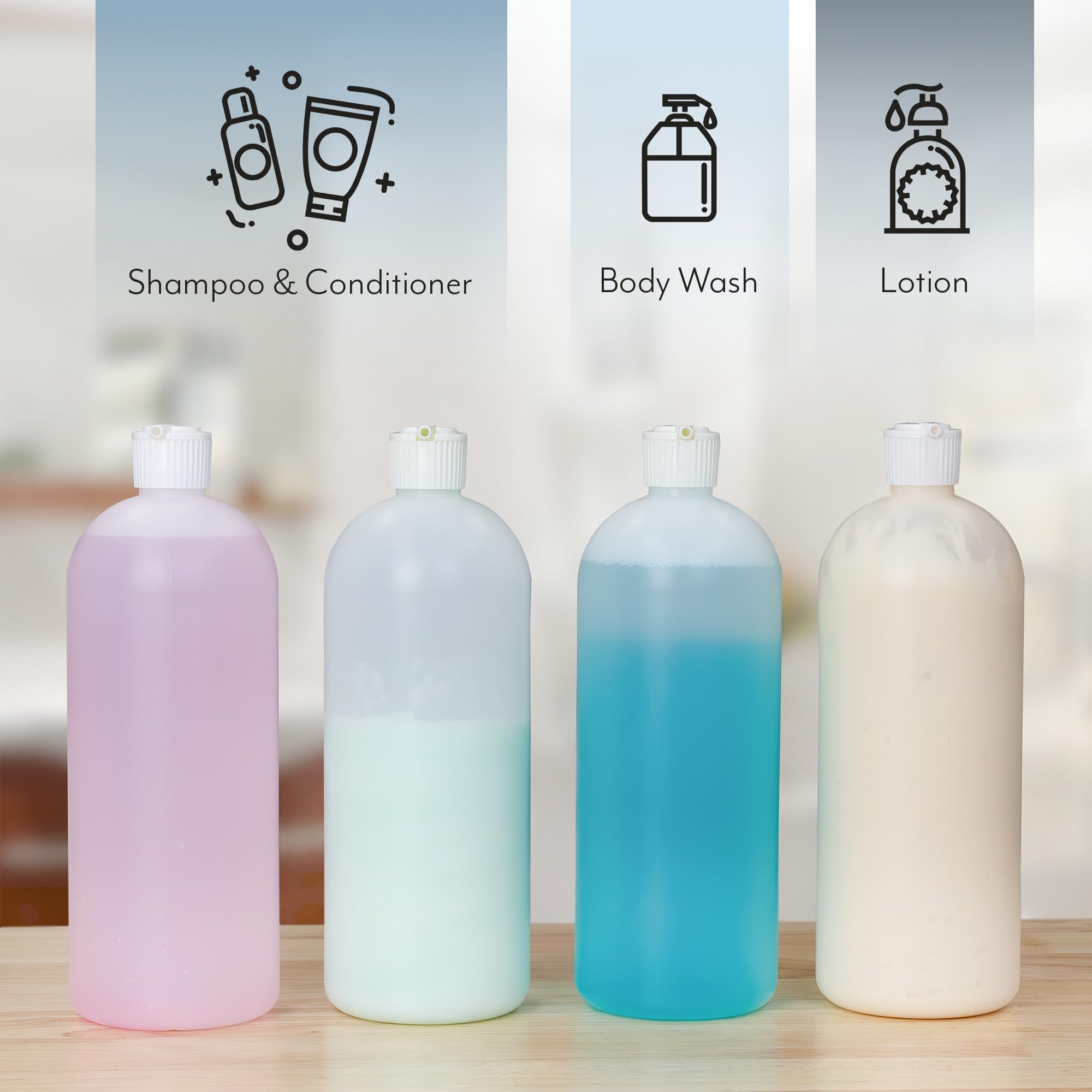 Cornucopia Brands 32oz Flip Top Plastic Squeeze Bottles (4-Pack); XL Dilution Bottle for Shampoo, Dog Grooming, Liquids Mixing, Squirt Spout