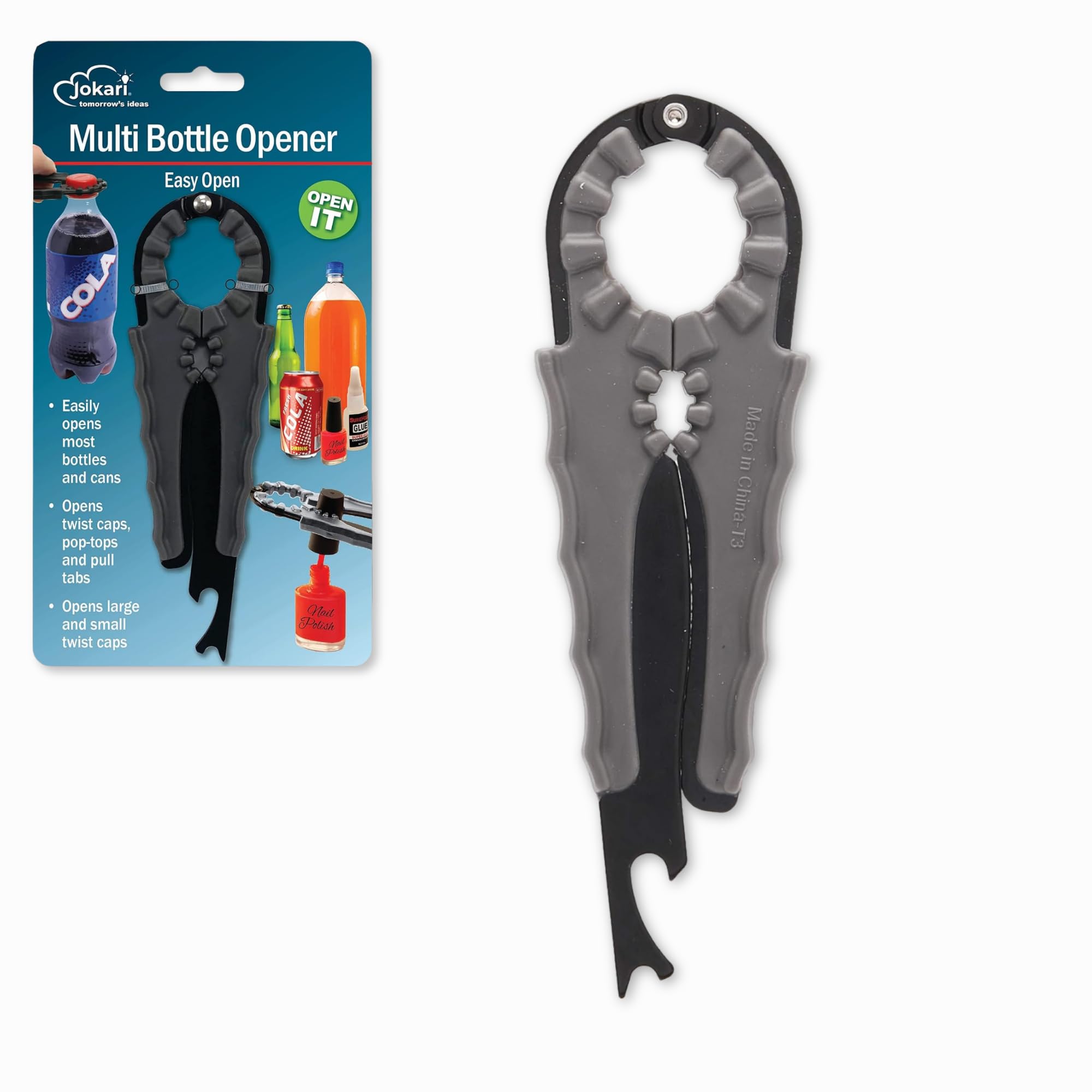 Multi Bottle Opener (1 Pack) - Beer Bottle Opener, Beer Opener, Soda Can Opener Manual, Jar Opener, Nail Polish Opener - Multiopener for Bottles, Jars, Cans, Great Arthritis Help for Weak Hands