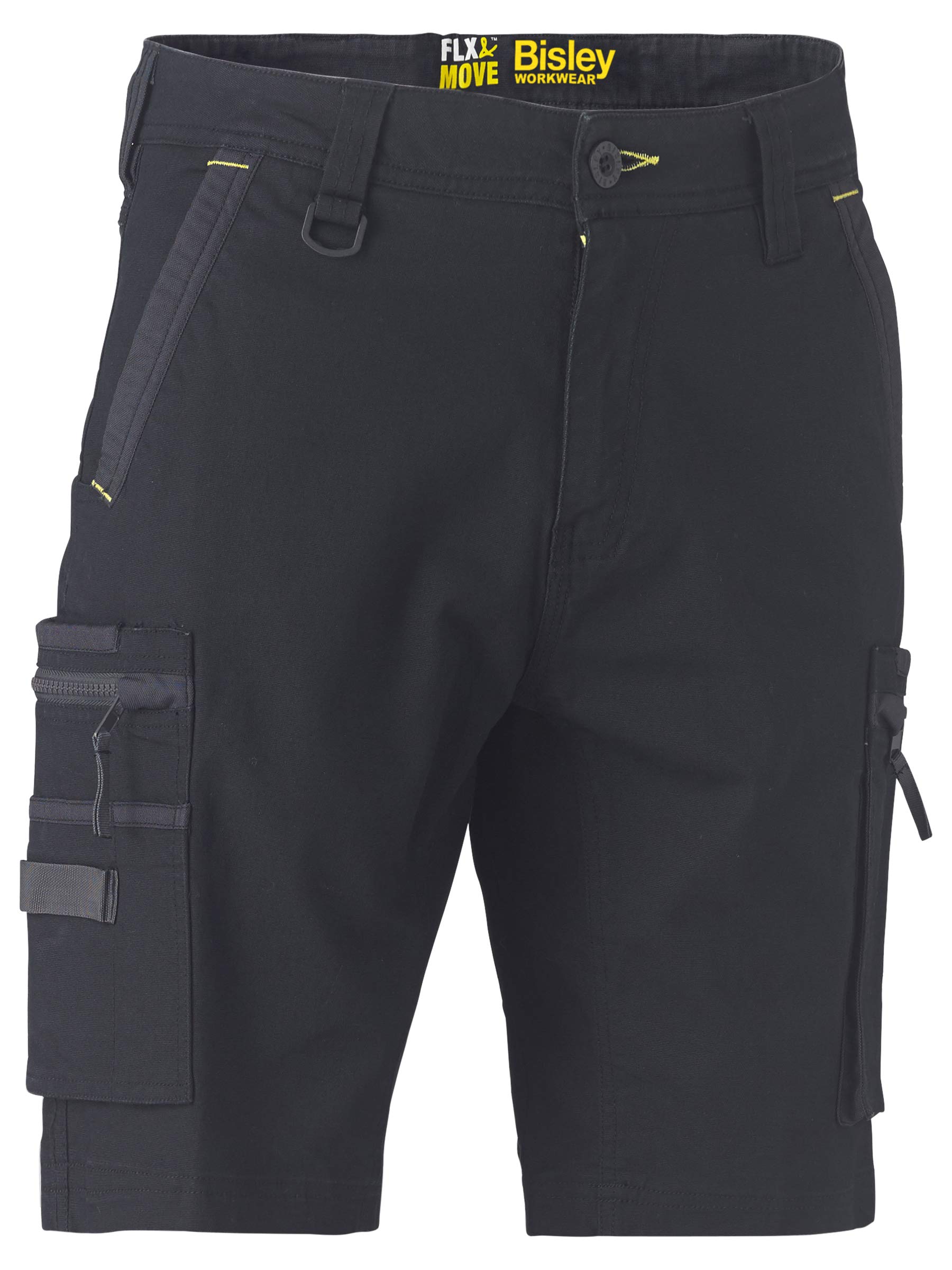 Bisley Workwear UKBSHC1330_BBLK Flex & Move Stretch Untility Zip Cargo Shorts - Black, 36