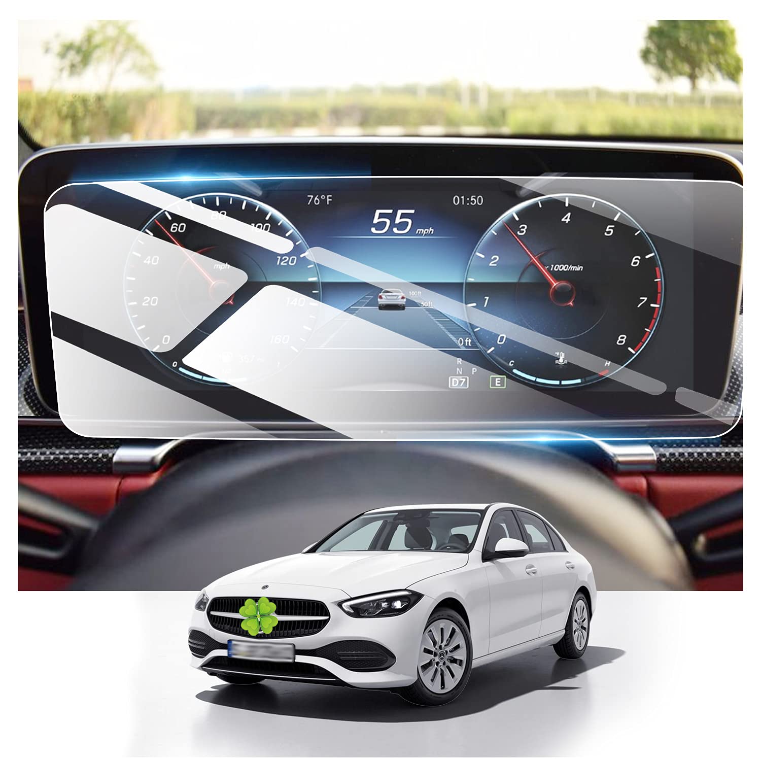 RUIYA Compatible with Mercedes C-Class W206 2021 2022 2023 Screen Protector, 12.3" Tempered Glass Protective Film W206 Navigation Screen Protector GPS Devices Touchscreen Protective Film