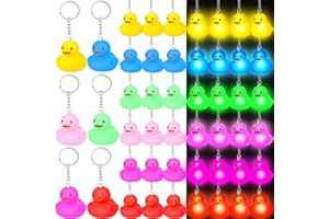 Deekin 48 Pieces LED Light up Rubber Duck Keychain Cute Mini Duck Keychains Bulk Party Favors 3D Glow in The Dark Key Chains Small Ducky Pendant Accessories for Birthday Party Gifts (Cute)