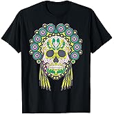 Halloween Hipster Sugar Skull Head Dress Skull Day Of Dead T-Shirt