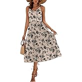 Zeagoo Womens Summer Dress Casual Flutter Boho Floral V Neck Flowy Midi A-Line Beach Vacation Sundresses with Pockets