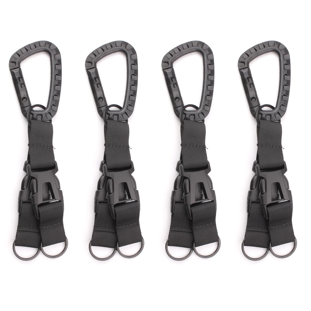 GES Molle Multifunction Nylon Military Hanging Buckle Tactical Key Hook Webbing Belt Carabiner Clip Handing Belt Clip Backpack Buckle Waist Bag Holder Accessories (4PCS Black)