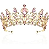 CURASA Gold and Pink Crown, Birthday Crown Tiaras and Crowns for Women Princess Crowns for Little Girls Wedding Headpiece for Birde Queen Crown for Bridal Birthday Party Prom Halloween Pageant