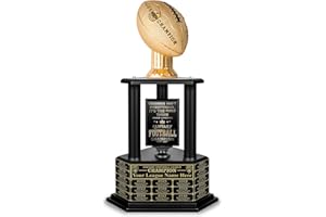 TrophySmack Perpetual Fantasy Football Trophy - Customizable Championship Trophy Award Winner | Engraving Included Up to 19 Years Past Winners | 25-56 Inch Tall (Gold Football)