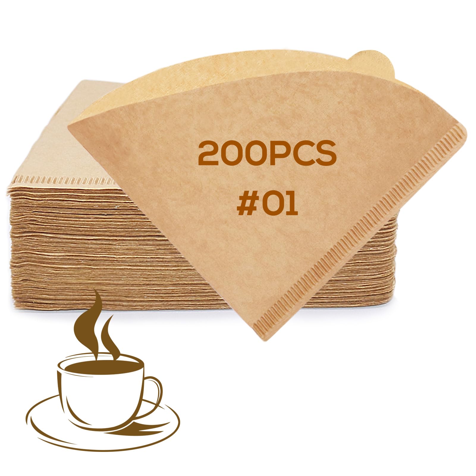 YQL Coffee Filter V01, 200PCS Disposable Unbleached Filter Papers Size 1 for Pour Over Coffer Makers/Coffee Dripper Cones (1-2 Cups)