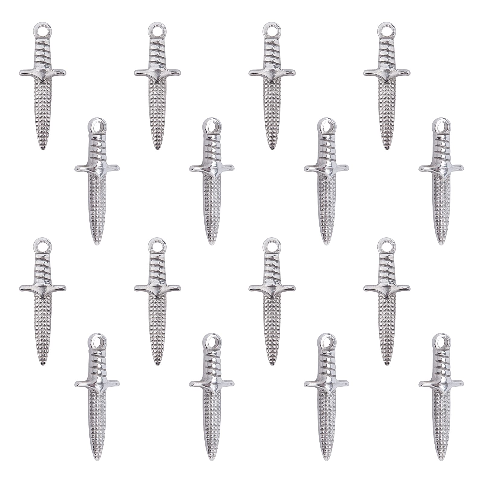UNICRAFTALE 16pcs Dagger Shape Charm Stainless Steel Charm Metal Charms Pendant Hypoallergenic Metal Pendant for DIY Jewelry Making 24mm,1.6mm Hole Stainless Steel Color