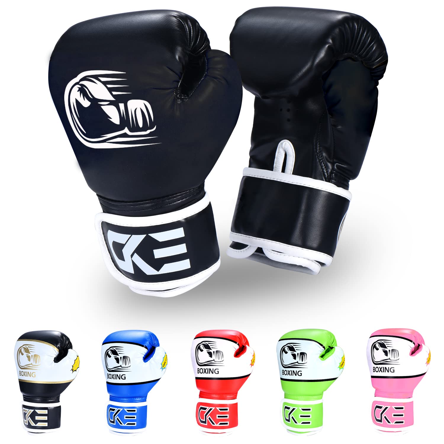 CKE Kids Boxing Gloves for Kids Boys Girls Junior Youth Toddlers Age 5-12 Years Training Boxing Gloves for Punching Bag Kickboxing Muay Thai (Black-02)