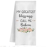 QWZDRHYJI Babcia Grandma Kitchen Towels, Grandma Gifts from Grandkids Dish Tea Towels, Babcia Grandmother Gifts for Birthday Christmas Decorative Hand Towel for Kitchen Bathroom, 16x24 Inch