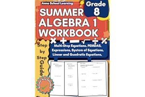 Algebra 1 Summer Workbook 8th Grade: with Solving and Simplifying Equations and Expressions, Linear Equations, System of Equa