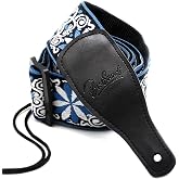BestSounds Guitar Strap, Jacquard Embroidered Cotton Strap with Genuine Leather Ends for Bass, Electric &amp; Acoustic Guitars