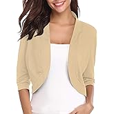 iClosam Womens 3/4 Sleeve Open Front Bolero Shrug Cropped Cardigans Knit Sweater Jacket