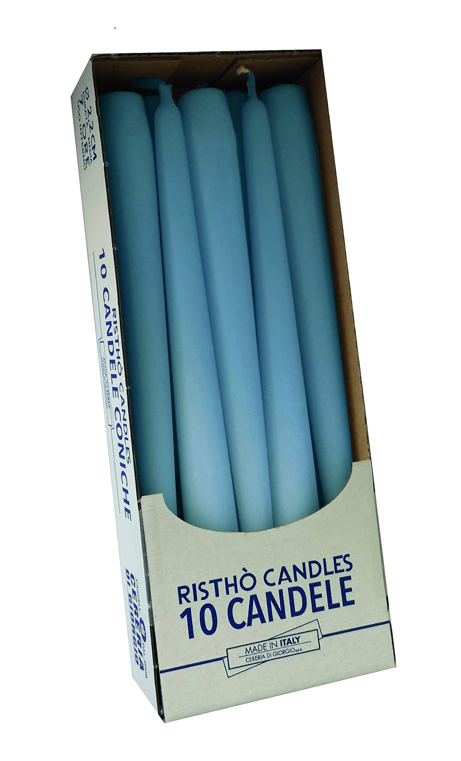 Cereria di Giorgio Risthò Taper Candles for Candlestick, Wax, Baby Blue, 2.2 x 25 cm, Pack of 10