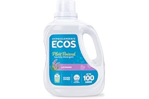 EARTH FRIENDLY PRODUCTS ECOS Laundry Detergent Liquid, 100 Loads - Dermatologist Tested Laundry Soap - Hypoallergenic, EPA Safer Choice Certified, Plant-Powered - Lavender, 100 Fl Oz