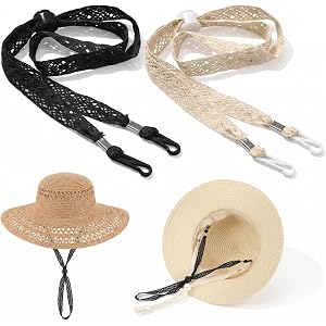 Mabor 2Pcs Hat Straps for Wind, Chin Straps for Hats, Adjustable Chin Cord | Lace Sun Hat Cinch Strap with Clips for Women Ou