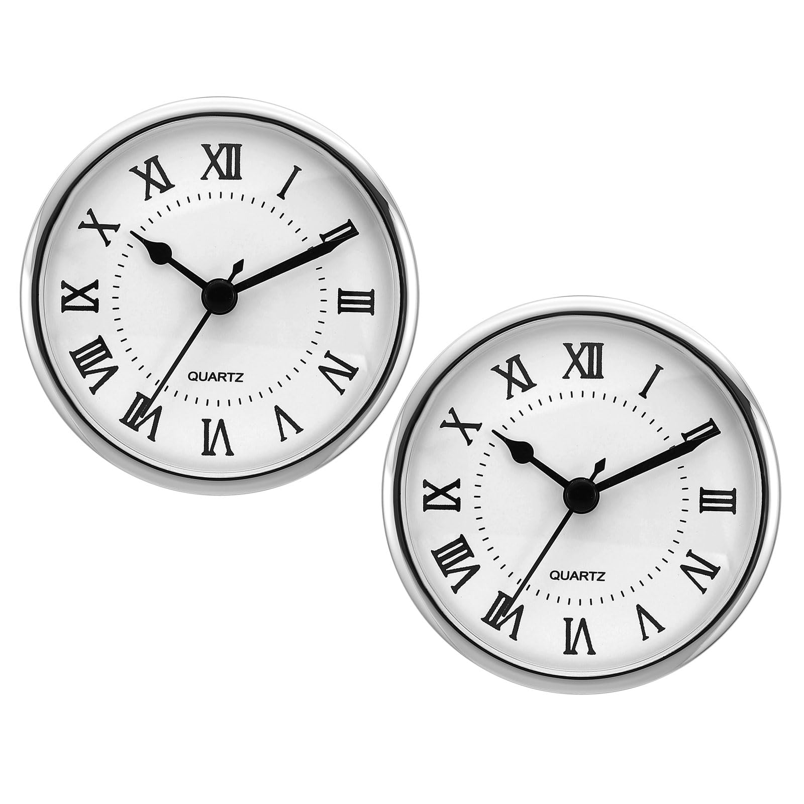 PATIKIL 3.5" 90mm Quartz Clock Insert, 2 Pcs Round Quartz Movement Miniature Clock Mini Roman Numeral Clock Fit 78mm/3.1" Diameter Hole for Replacement Home, Silver Tone/White, Style 3