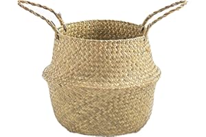 Woven Seagrass Belly Basket for Storage Plant Pot Basket and Laundry, Picnic and Grocery Basket (Original-Small)