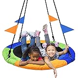 PACEARTH 40 Inch Saucer Tree Swing Flying 660lb Weight Capacity 2 Added Hanging Straps Adjustable Multi-Strand Ropes Colorful