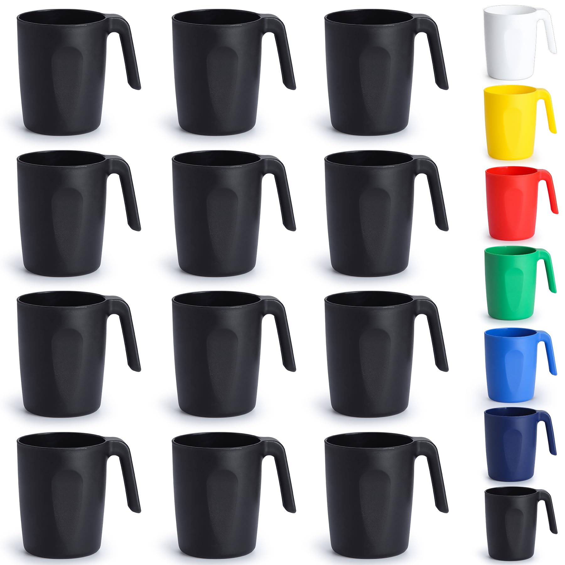 Kyraton Plastic Mug Set 12 Pieces, Unbreakable and Reusable Light Weight Travel Coffee Mugs Espresso Cups Easy to Carry and Clean Microwave Safe, Dishwasher Safe