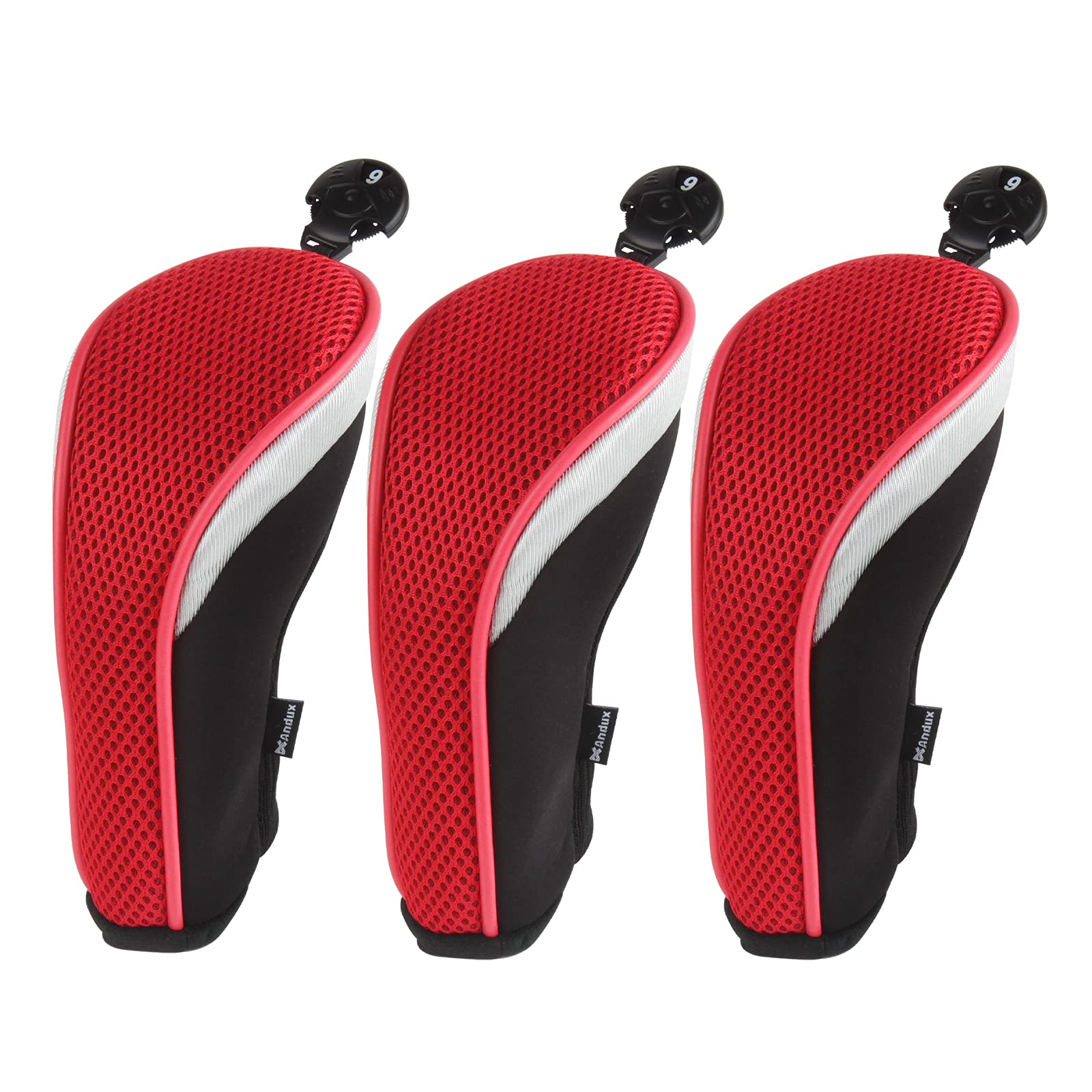 Andux Golf Hybrid Club Head Covers Short Neck with Dial No. Tag Pack of 3 Red