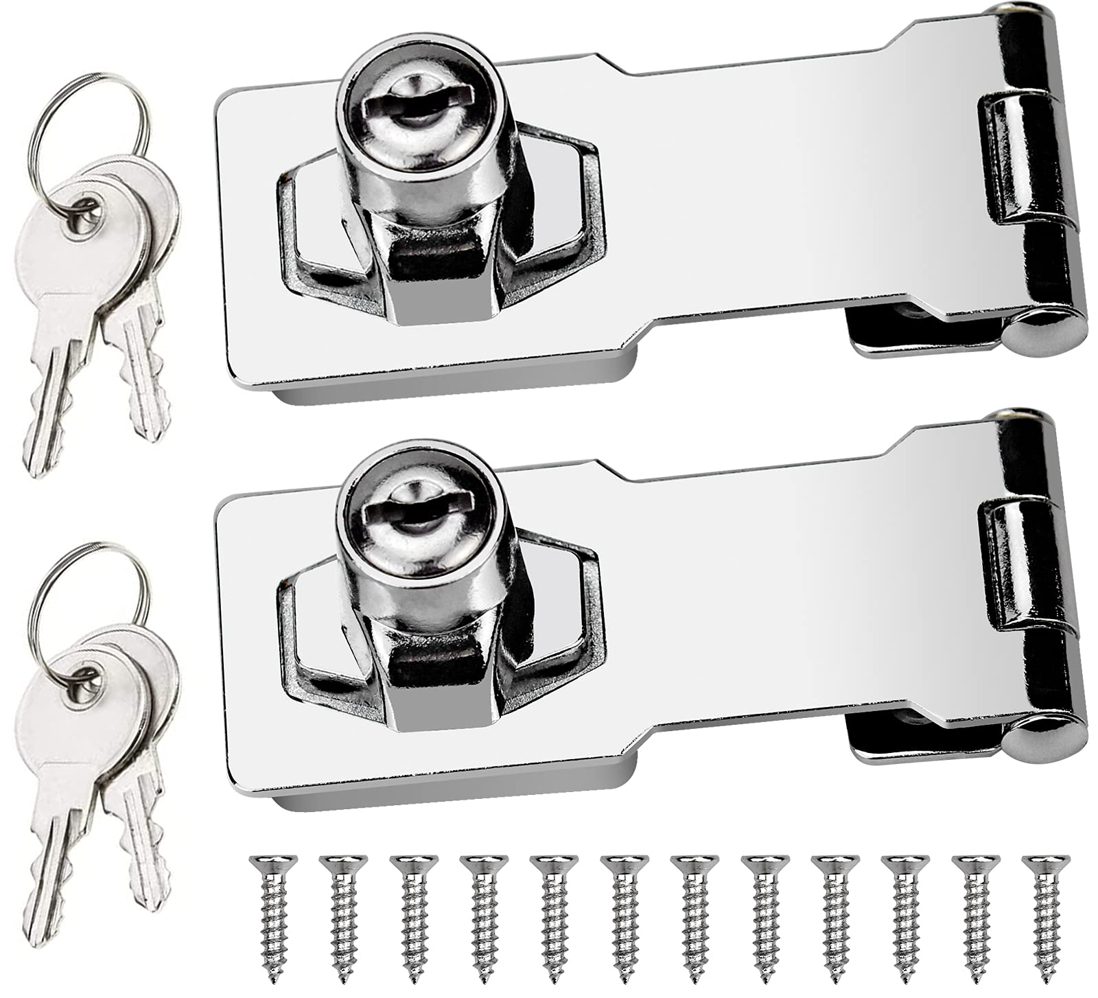 BOFUS 2pcs 90 Degree Hasp Lock Rotation Knob Metal Locking with Key for Doors Cabinets Cupboard Drawer Gate Cord with Lock for Shed Doors Boxes Furniture