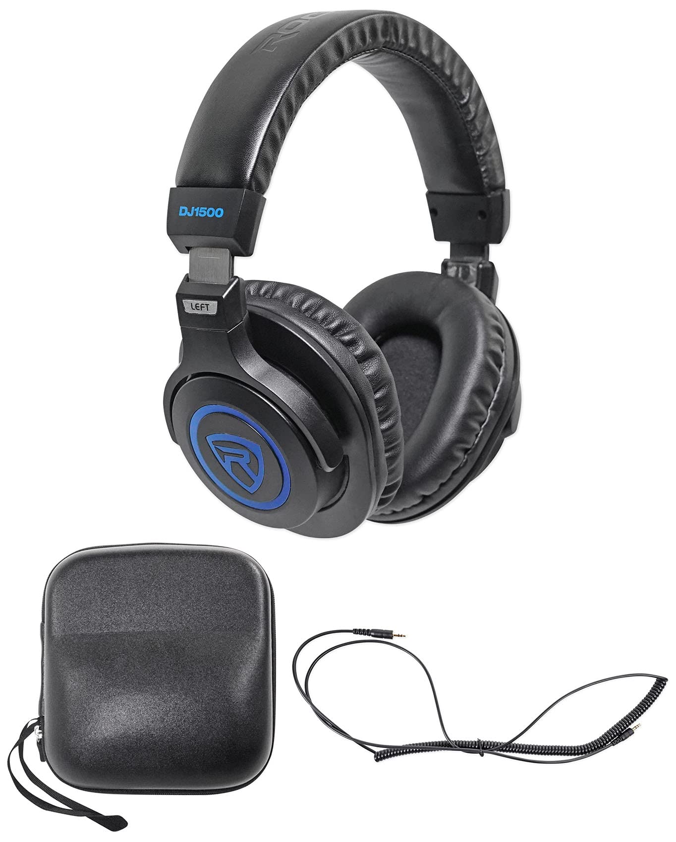 Rockville DJ1500 DJ Headphones, 40mm Drivers, 8Hz-22kHz, 32 Ohm, Swiveling Ear Cups, Detachable Coil Cable, Leather Case, Extra Pads, for DJs and Producers
