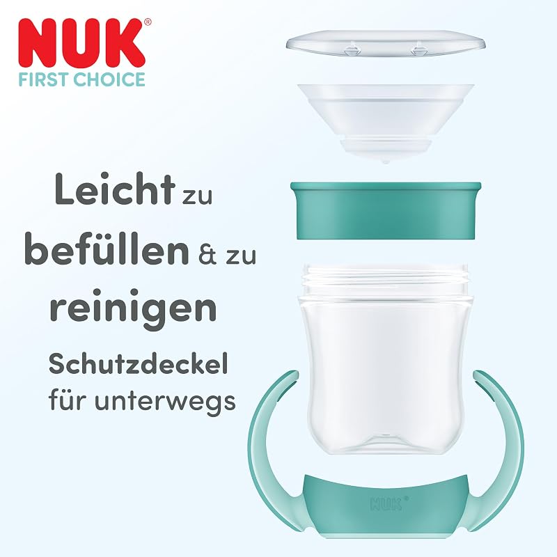 Mini Magic Cup Night Trinklernbecher, ab 6 Monaten, Grün & Grau, 160 ml, 360° Auslaufschutz-Rand, Trinkbecher mit rutschfesten Griffen, leuchtet im Dunkeln, 2 Stück