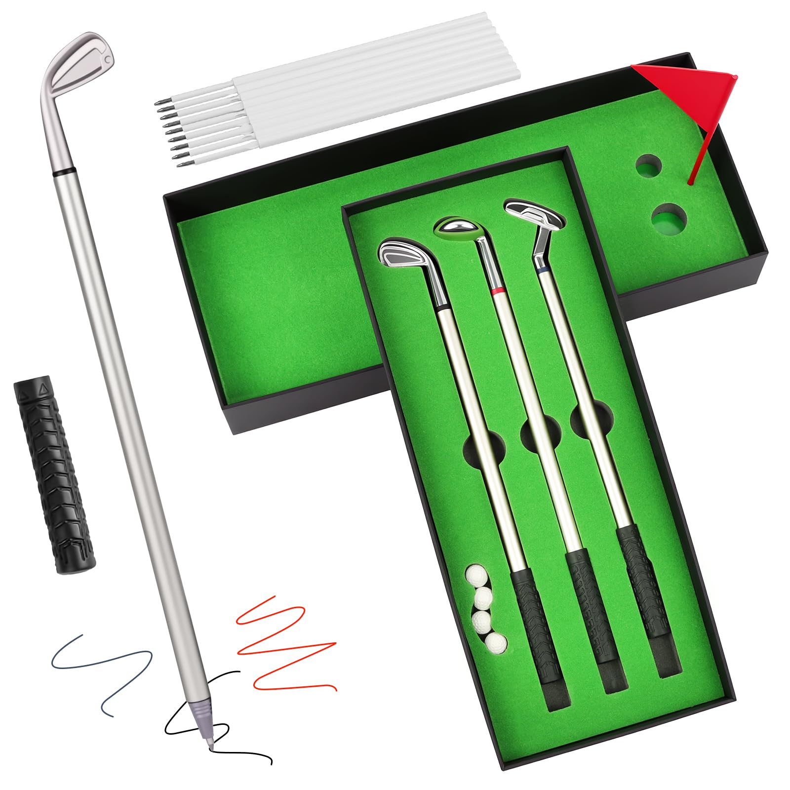 OSDUE Mini Golf Club Putter Ballpoint Pen, Golfers Gift Box Set, Presents for Dad Christmas Gifts Funny Novelty Gift for Friends Office Accessories Desk Decor Brother Stocking Fillers Personalised Pen