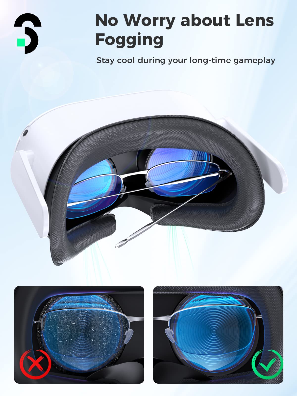 Face Pad Compatible with Oculus Quest 2,SOOMFON Face Interface Compatible with Oculus/Meta Quest 2,Face Cushion with 2 Replacement Pads Soft Face Pads Anti-light Nose Pads (L/S) Nose Guard Accessories