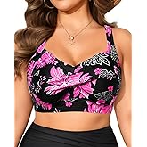 Daci Women Plus Size Push up Bikini Top Only Full Coverage Swimsuit Tops Twist Front Bathing Suit Bra for Large Bust