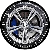 12 Inches Glass Face Non-Ticking Supercar Wheel Wall Clock Gift D&eacute;cor W245 | Large Clear Glass Face, Silent Non-Ticking, Nice for Gift or D&eacute;cor