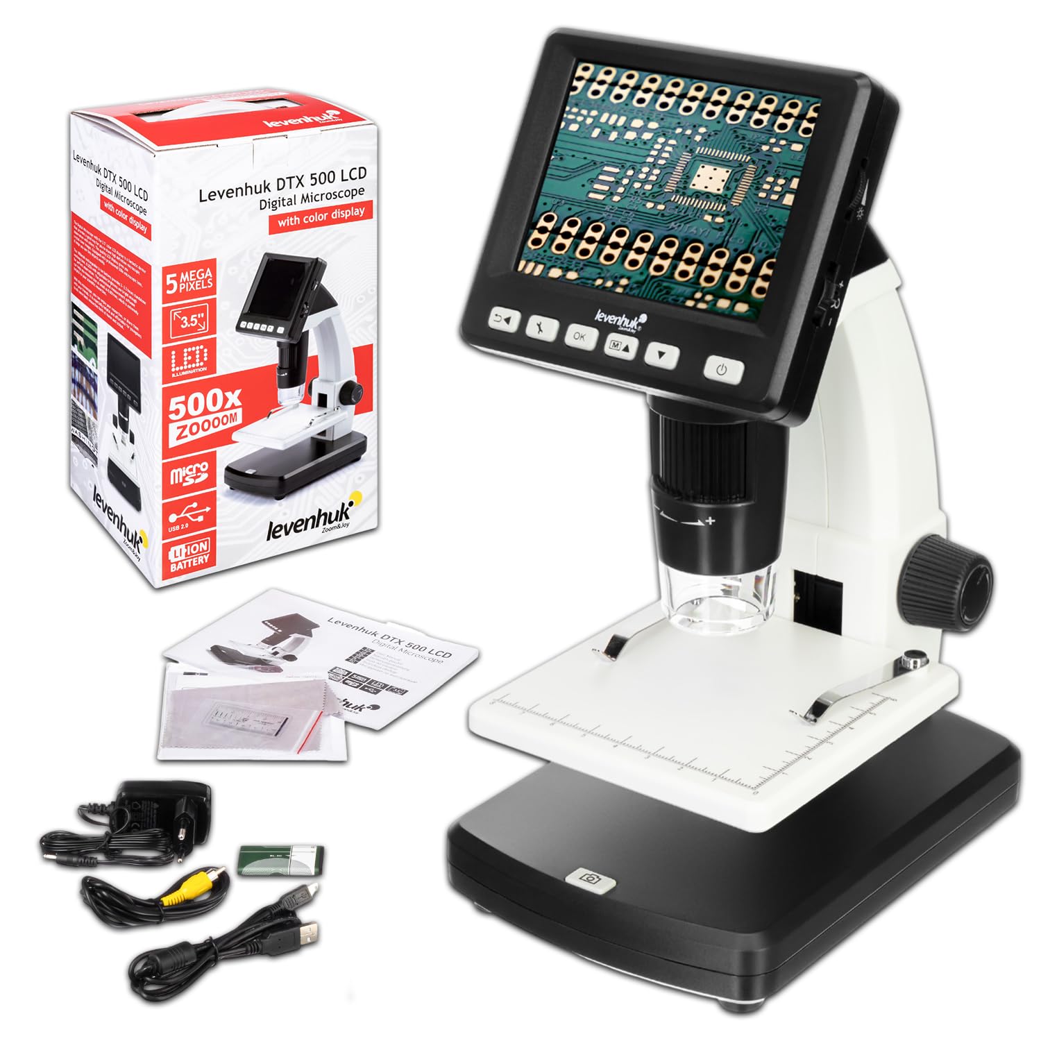 Levenhuk DTX 500 LCD Portable Digital USB Microscope (20-500x) with LCD Display