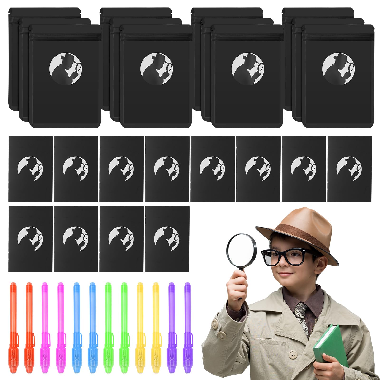 OSDUE Invisible Ink Pens and Notebooks, 36 Piece Set Kids Party Bag Fillers Magic Pens for Kids Kids Detective Toy Set Magic Secret Message Pens for Detective Parties Fun Party