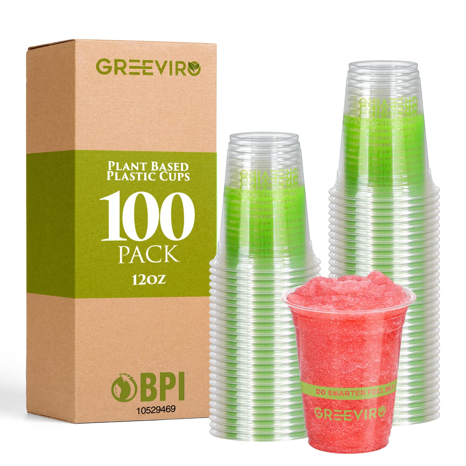 Photo 1 of GREEVIRO Eco Compostable Plant-Based Clear Plastic Cups 12oz Thick, Reusable, Disposable Iced Coffee Cups for Smoothies, Beer & Any Beverages for Parties, Weddings & Gatherings