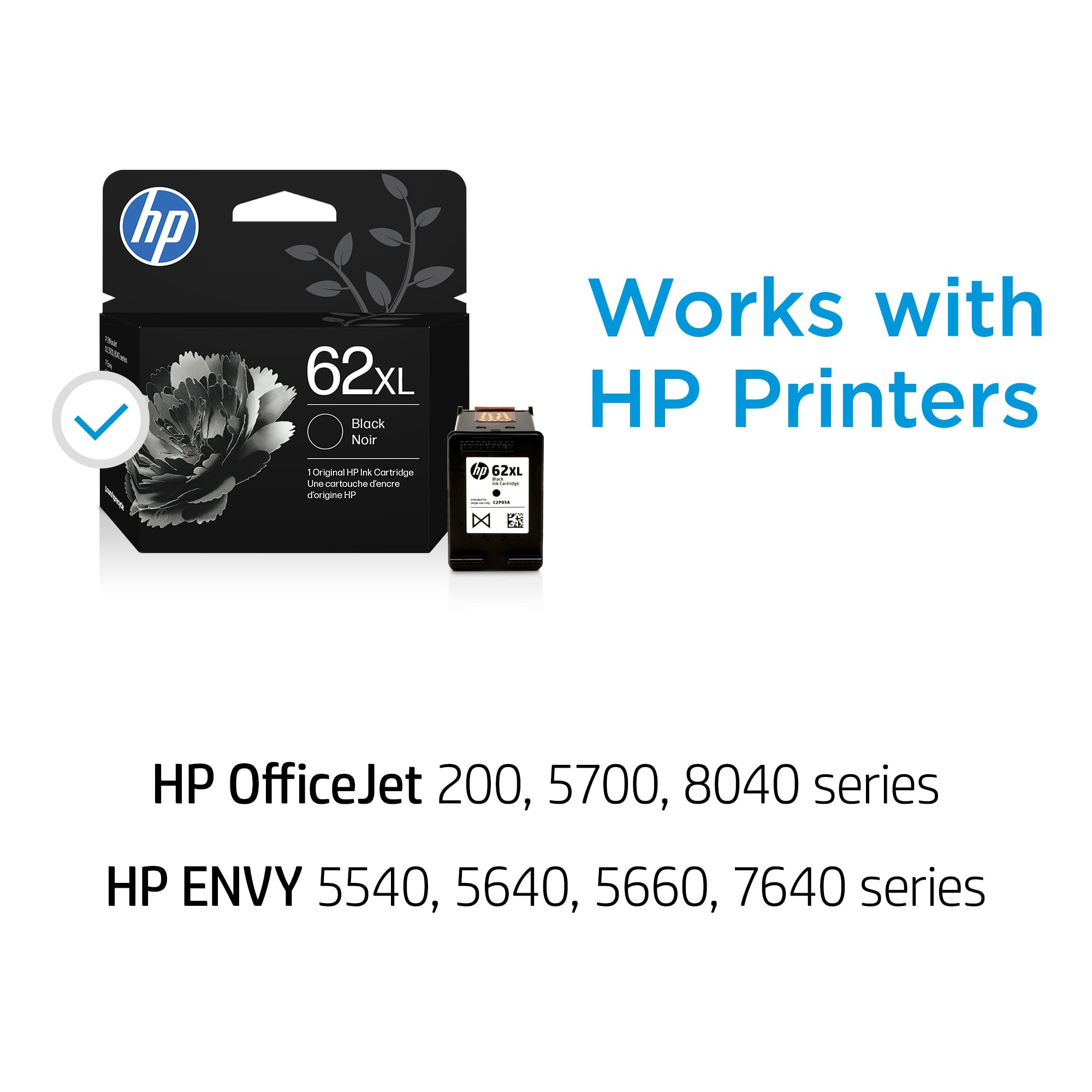 HP 62XL Black High-Yield Ink Cartridges | Works with Printer Series: Envy 5540, 5640, 5660, 7640, OfficeJet 5740, 8040, OfficeJet Mobile 200, 250 | Instant Ink Eligible | C2P05AN | Packaging May Vary