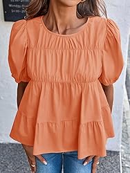 Tankaneo Womens Puff Sleeve Peplum Babydoll Tops